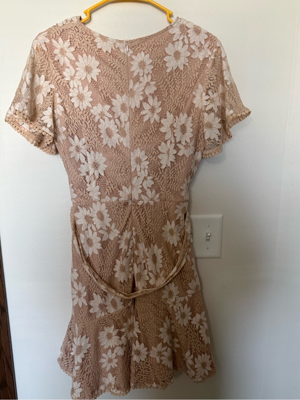 Boho Lace Floral Wrap Dress Small | Nude Blush Mini Dress Feminine Cottagecore - Picture 5 of 7